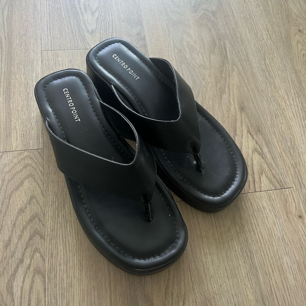 Black platform flip flops